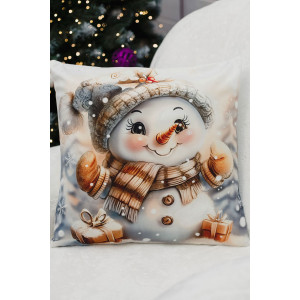 Наволочка-чехол декоративная с 3D-эффектом на молнии "Снеговик с подарками" 2 шт.