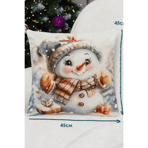 Наволочка-чехол декоративная с 3D-эффектом на молнии "Снеговик с подарками" 2 шт.