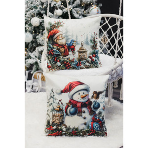 Наволочка-чехол декоративная на молнии "Дед, фонарь, снеговик" 2 шт.