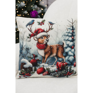 Наволочка-чехол декоративная на молнии "Олень, шапка, снеговик" 2 шт.