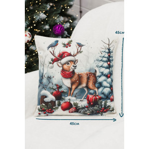 Наволочка-чехол декоративная на молнии "Олень, шапка, снеговик" 2 шт.