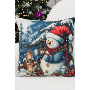 Наволочка-чехол декоративная на молнии "Олень, шапка, снеговик" 2 шт.