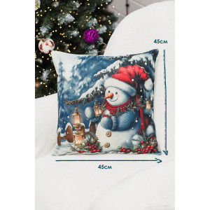 Наволочка-чехол декоративная на молнии "Олень, шапка, снеговик" 2 шт.