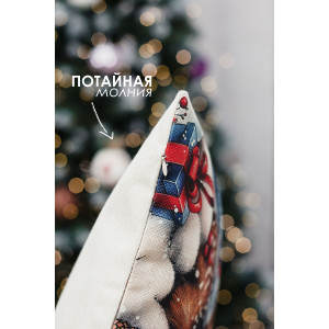 Наволочка-чехол декоративная на молнии "Олень, фонарь, снеговик" 2 шт.