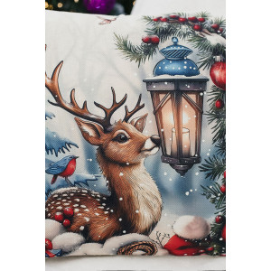 Наволочка-чехол декоративная на молнии "Олень, фонарь, снеговик" 2 шт.