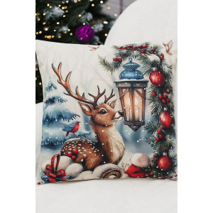Наволочка-чехол декоративная на молнии "Олень, фонарь, снеговик" 2 шт.