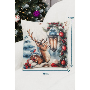 Наволочка-чехол декоративная на молнии "Олень, фонарь, снеговик" 2 шт.
