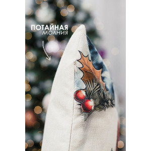 Наволочка-чехол декоративная на молнии "Олень, фонарь, снеговик" 2 шт.