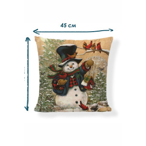 Наволочка-чехол декоративная на молнии "Снеговик" синий