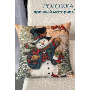 Наволочка-чехол декоративная на молнии "Снеговик" синий