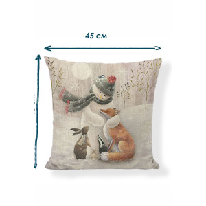 Наволочка-чехол декоративная на молнии "Снеговик" бежевый