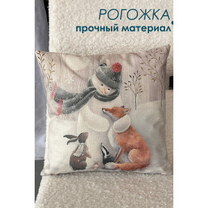 Наволочка-чехол декоративная на молнии "Снеговик" бежевый