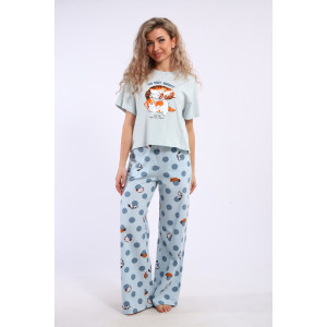 Костюм двойка женский КД-00-007 кулирка (р-ры: 84-112) бирюза котята-горошки Костюм двойка женский КД-00-007 кулирка (р-ры: 84-112) бирюза котята-горошки