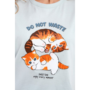 Костюм двойка женский КД-00-007 кулирка (р-ры: 84-112) бирюза котята-горошки Костюм двойка женский КД-00-007 кулирка (р-ры: 84-112) бирюза котята-горошки