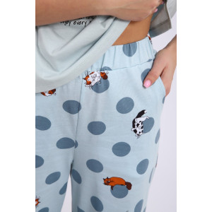 Костюм двойка женский КД-00-007 кулирка (р-ры: 84-112) бирюза котята-горошки Костюм двойка женский КД-00-007 кулирка (р-ры: 84-112) бирюза котята-горошки