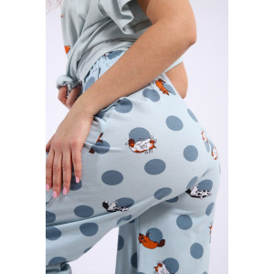 Костюм двойка женский КД-00-007 кулирка (р-ры: 84-112) бирюза котята-горошки Костюм двойка женский КД-00-007 кулирка (р-ры: 84-112) бирюза котята-горошки