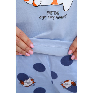 Костюм двойка женский КД-00-007 кулирка (р-ры: 84-112) голубой котята-горошки Костюм двойка женский КД-00-007 кулирка (р-ры: 84-112) голубой котята-горошки