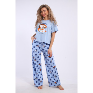 Костюм двойка женский КД-00-007 кулирка (р-ры: 84-112) голубой котята-горошки Костюм двойка женский КД-00-007 кулирка (р-ры: 84-112) голубой котята-горошки