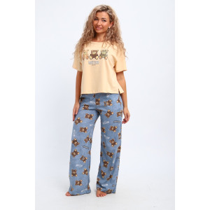 Костюм двойка женский КД-00-007 кулирка (р-ры: 84-112) бежевый медведь-тигр Костюм двойка женский КД-00-007 кулирка (р-ры: 84-112) бежевый медведь-тигр