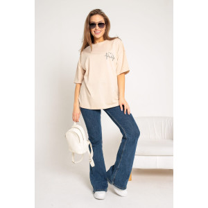 Футболка женская №057130 "Ирина" кулирка-хлопок стрейч (р-ры: 40-46) бежевый