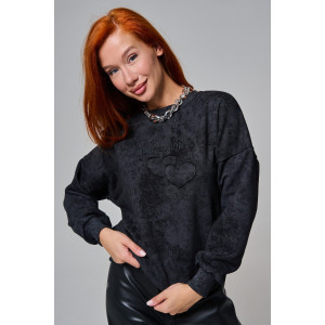 Толстовка женская №67189 футер 3-х нитка (р-ры: 44-52) черный винтаж Толстовка женская №67189 футер 3-х нитка (р-ры: 44-52) черный винтаж