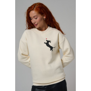 Толстовка женская №8576 футер 3-х нитка с начесом (р-ры: 42-54) молочный собачка с сердцем Толстовка женская №8576 футер 3-х нитка с начесом (р-ры: 42-54) молочный собачка с сердцем