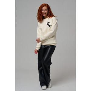 Толстовка женская №8576 футер 3-х нитка с начесом (р-ры: 42-54) молочный собачка с сердцем Толстовка женская №8576 футер 3-х нитка с начесом (р-ры: 42-54) молочный собачка с сердцем