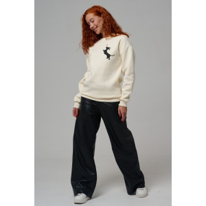 Толстовка женская №8576 футер 3-х нитка с начесом (р-ры: 42-54) молочный собачка с сердцем Толстовка женская №8576 футер 3-х нитка с начесом (р-ры: 42-54) молочный собачка с сердцем