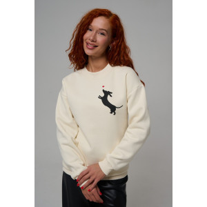 Толстовка женская №8576 футер 3-х нитка с начесом (р-ры: 42-54) молочный собачка с сердцем Толстовка женская №8576 футер 3-х нитка с начесом (р-ры: 42-54) молочный собачка с сердцем
