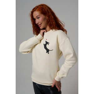 Толстовка женская №8576 футер 3-х нитка с начесом (р-ры: 42-54) молочный собачка с сердцем Толстовка женская №8576 футер 3-х нитка с начесом (р-ры: 42-54) молочный собачка с сердцем
