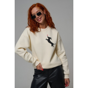 Толстовка женская №8576 футер 3-х нитка с начесом (р-ры: 42-54) молочный собачка с сердцем Толстовка женская №8576 футер 3-х нитка с начесом (р-ры: 42-54) молочный собачка с сердцем