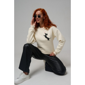 Толстовка женская №8576 футер 3-х нитка с начесом (р-ры: 42-54) молочный собачка с сердцем Толстовка женская №8576 футер 3-х нитка с начесом (р-ры: 42-54) молочный собачка с сердцем