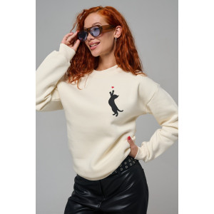 Толстовка женская №8576 футер 3-х нитка с начесом (р-ры: 42-54) молочный котик с сердцем Толстовка женская №8576 футер 3-х нитка с начесом (р-ры: 42-54) молочный котик с сердцем