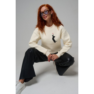 Толстовка женская №8576 футер 3-х нитка с начесом (р-ры: 42-54) молочный котик с сердцем Толстовка женская №8576 футер 3-х нитка с начесом (р-ры: 42-54) молочный котик с сердцем