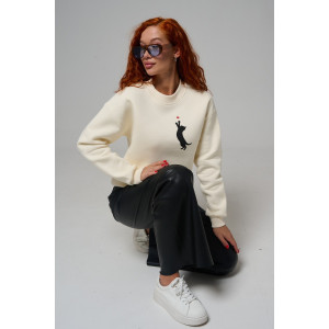 Толстовка женская №8576 футер 3-х нитка с начесом (р-ры: 42-54) молочный котик с сердцем Толстовка женская №8576 футер 3-х нитка с начесом (р-ры: 42-54) молочный котик с сердцем