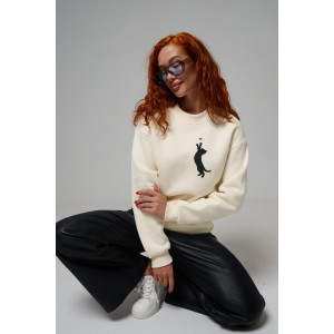 Толстовка женская №8576 футер 3-х нитка с начесом (р-ры: 42-54) молочный котик с сердцем Толстовка женская №8576 футер 3-х нитка с начесом (р-ры: 42-54) молочный котик с сердцем