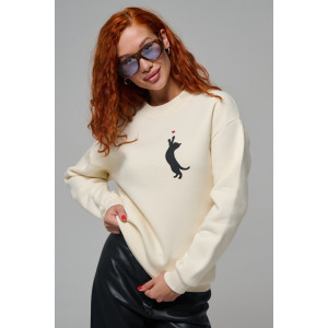 Толстовка женская №8576 футер 3-х нитка с начесом (р-ры: 42-54) молочный котик с сердцем Толстовка женская №8576 футер 3-х нитка с начесом (р-ры: 42-54) молочный котик с сердцем