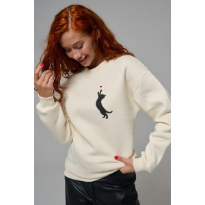 Толстовка женская №8576 футер 3-х нитка с начесом (р-ры: 42-54) молочный котик с сердцем Толстовка женская №8576 футер 3-х нитка с начесом (р-ры: 42-54) молочный котик с сердцем