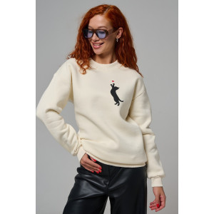 Толстовка женская №8576 футер 3-х нитка с начесом (р-ры: 42-54) молочный котик с сердцем Толстовка женская №8576 футер 3-х нитка с начесом (р-ры: 42-54) молочный котик с сердцем