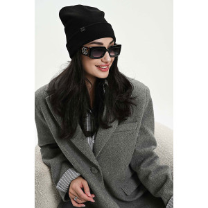 Шапка женская теплая в рубчик вязаный трикотаж 057175 черный