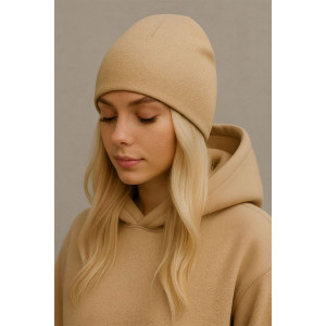 Шапка женская футер 3-х нитка с начесом №001 бежевый Шапка женская футер 3-х нитка с начесом №001 бежевый
