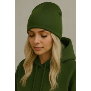 Шапка женская футер 3-х нитка с начесом №001 темно-зеленый Шапка женская футер 3-х нитка с начесом №001 темно-зеленый
