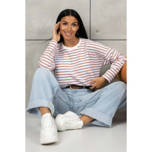 Лонгслив женский 1688/3 футер 2-х нитка пенье (р-ры: 42-52) коричневый-белый