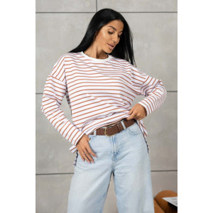 Лонгслив женский 1688/3 футер 2-х нитка пенье (р-ры: 42-52) коричневый-белый