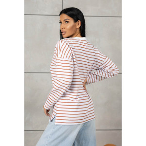 Лонгслив женский 1688/3 футер 2-х нитка пенье (р-ры: 42-52) коричневый-белый