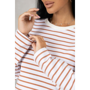 Лонгслив женский 1688/3 футер 2-х нитка пенье (р-ры: 42-52) коричневый-белый