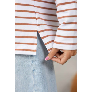 Лонгслив женский 1688/3 футер 2-х нитка пенье (р-ры: 42-52) коричневый-белый