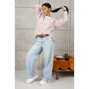 Лонгслив женский 1688/3 футер 2-х нитка пенье (р-ры: 42-52) коричневый-белый