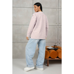 Лонгслив женский 1688/3 футер 2-х нитка пенье (р-ры: 42-52) коричневый-белый