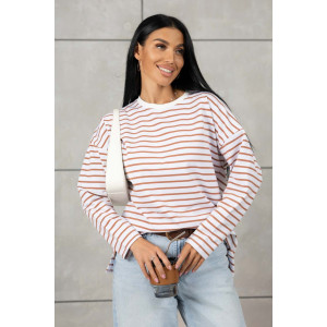 Лонгслив женский 1688/3 футер 2-х нитка пенье (р-ры: 42-52) коричневый-белый